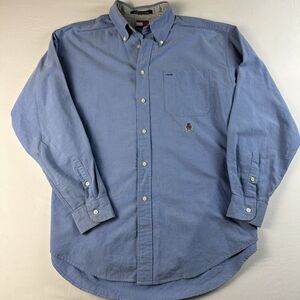 Vintage Tommy Hilfiger Mens L G/G Long Sleeve Shirt Blue 100% Cotton Crest Logo